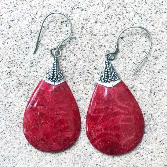 (HANDMADE 925 BALI SILVER EARRINGS WITH CORAL)